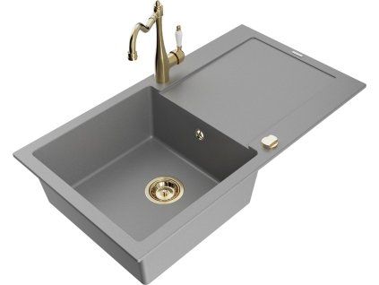 MEXEN/S - Leo granitový dřez 1 s odkapávačem včetně baterie Carla, šedá 6501-71-670700-50