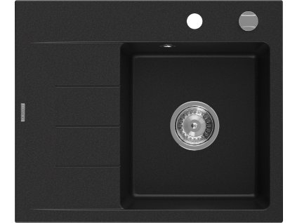 MEXEN - Ben granitový dřez 1 s odkapávačem pravý 600 x 500 mm, černá, sifon chrom 6523605000-77