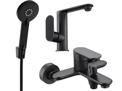 MEXEN/S - Milo R40 SET umyvadlová baterie + vanová s příslušenstvím, černá 713053R40-70