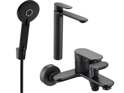MEXEN/S - Milo R40 SET umyvadlová baterie + vanová s příslušenstvím, černá 71313R40-70
