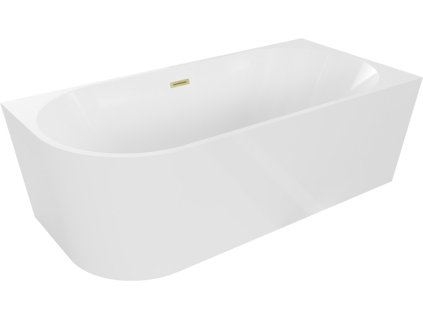 MEXEN/S - Mia volně stojící rohová vana pravá 150 x 75, bílá, sifon a přepad kartáčované zlato 52691507500P-55