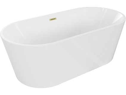 MEXEN/S - Luna vana volně stojící 150 x 75, bílá, sifon a přepad zlatá kartáčovaná 52031507500-55