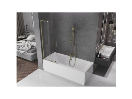 MEXEN/S - Velar L dvoukřídlá posuvná vanová zástěna 70 x 150, transparent, zlatá 896-070-003-01-50