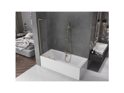 MEXEN/S - Velar L dvoukřídlá posuvná vanová zástěna 80 x 150, transparent, zlatá 896-080-003-01-50