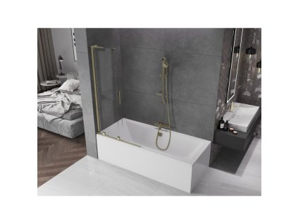 MEXEN/S - Velar L dvoukřídlá posuvná vanová zástěna 95 x 150, transparent, zlatá 896-095-003-01-50
