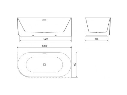 MEXEN/S - Gia volně stojící rohová vana reliéf pravá 170 x 80, černá mat, sifon a přepad černá 52701708071P-70