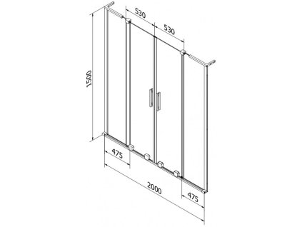 MEXEN/S - Velar L Duo dvoukřídlá posuvná vanová zástěna 200 x 150, transparent, chrom 896-200-003-02-01