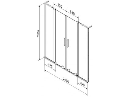 MEXEN/S - Velar L Duo dvoukřídlá posuvná vanová zástěna 200 x 150, transparent, černá 896-200-003-02-70