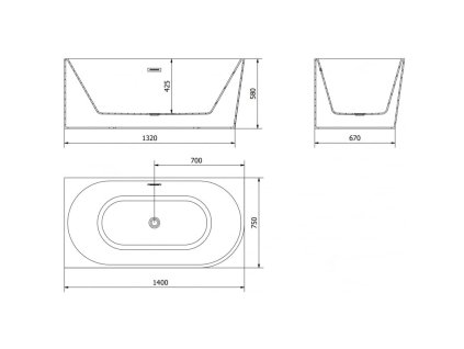 MEXEN/S - Mia volně stojící rohová vana levá 140 x 75, bílá, sifon a přepad bílá 52691407500L-20