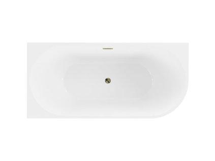 MEXEN/S - Mia volně stojící rohová vana levá 140 x 75, bílá, sifon a přepad zlatá 52691407500L-50