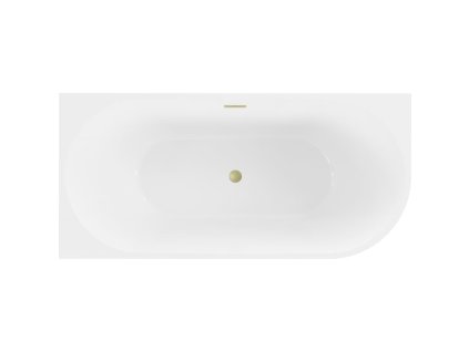 MEXEN/S - Mia volně stojící rohová vana levá 140 x 75, bílá, sifon a přepad zlatá kartáčovaná 52691407500L-55