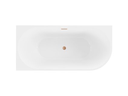 MEXEN/S - Mia volně stojící rohová vana levá 140 x 75, bílá, sifon a přepad měď kartáčovaná 52691407500L-65