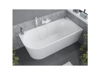 MEXEN/S - Mia volně stojící rohová vana pravá 140 x 75, bílá, sifon a přepad bílá 52691407500P-20