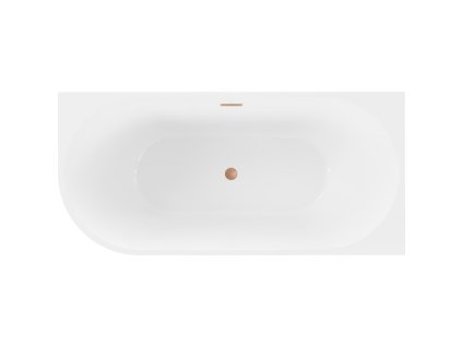 MEXEN/S - Mia volně stojící rohová vana pravá 140 x 75, bílá, sifon a přepad měď kartáčovaná 52691407500P-65
