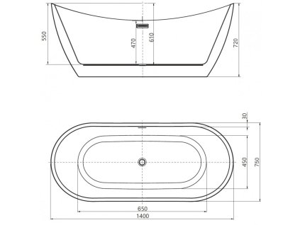 MEXEN/S - Lotos volně stojící vana 140 x 75, bílá, sifon a přepad zlatá 52051407700-50
