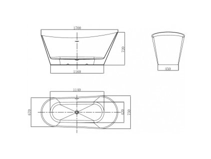 MEXEN/S - Dora volně stojící vana 170 x 75, bílá/černá, sifon a přepad zlatá szczotkowan 52071707575-55