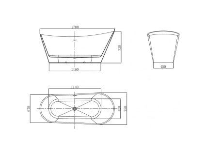 MEXEN/S - Dora volně stojící vana 170 x 75, bílá/černá, sifon a přepad černá 52071707575-70