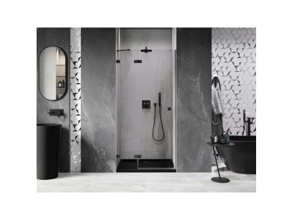 MEXEN/S - Lunar sprchové dveře křídlové levé 80, transparent, černá 834-080-000-70-00-L