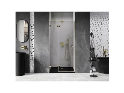 MEXEN/S - Lunar sprchové dveře křídlové levé 85, transparent, zlatá 834-085-000-50-00-L