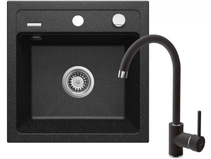 DEANTE - Zorba grafit - Granitový dřez včetně baterie, 1 - bowl ZQZA2103