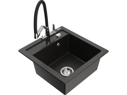 MEXEN/S - Vito granitový dřez 1-miska včetně baterie Duo, černá/zlatá metalik 6503-75-671701-07