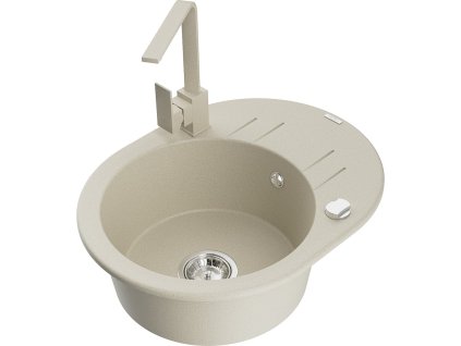 MEXEN/S - Kevin granitový dřez s odkapávačem včetně baterie Rita, béžová 6517-69-670300-69