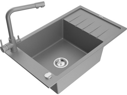 MEXEN/S - Elias granitový dřez 1-miska včetně baterie Duero, šedý 6511-71-671600-71