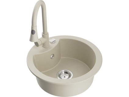 MEXEN/S - Diego granitový dřez 1-miska včetně baterie Elia, béžová 6512-69-670101-69