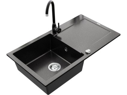 MEXEN/S - Leo granitový dřez 1 s odkapávačem včetně baterie Telma, černá/stříbrný metalik 6501-73-670200-70