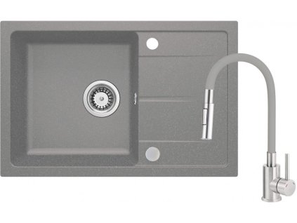 DEANTE - Leda metalic šedý granitový dřez s baterií, s ohebným výtokem ZRDGS113