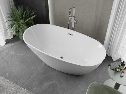 MEXEN/S - Eris volně stojící vana 155 x 80, bílá, sifon a přepad chrom 53441558000-01