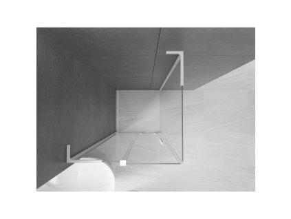 MEXEN/S - Velar L sprchový kout, posuvné dveře 90 x 90, transparent, bílá 871-090-090-03-20