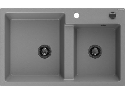 MEXEN/S - Tomas granitový dřez 2-bowl 800 x 500 mm, šedá, + černý sifon 6516802000-71-B