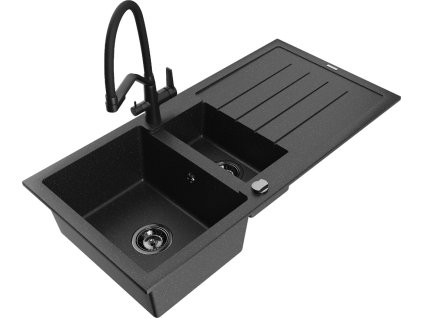 MEXEN/S - Andres granitový dřez s odkapávačem včetně baterie Duo, černá/stříbrná 6515-73-671701-70-B