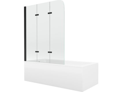 MEXEN/S - Cubik obdélníková vana 150 x 70 cm s panelem  + vanová zástěna 120, transparent,  černá 550315070X9012037000