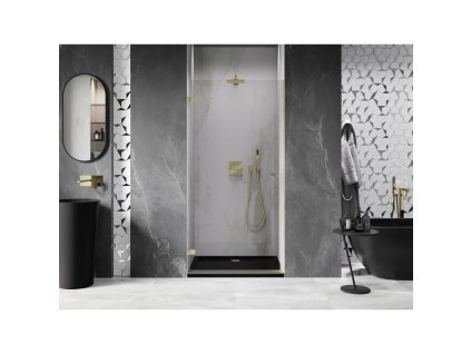 MEXEN/S - Lunar-B sprchové dveře křídlové levé 60, transparent, zlatá kartáčovaná 832-060-000-55-00-L