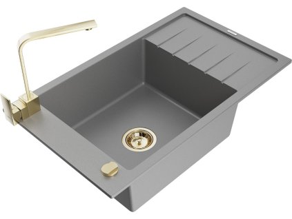 MEXEN/S - Elias granitový dřez 1-miska s odkapávačem včetně baterie Rita, šedý 6511-71-670300-50