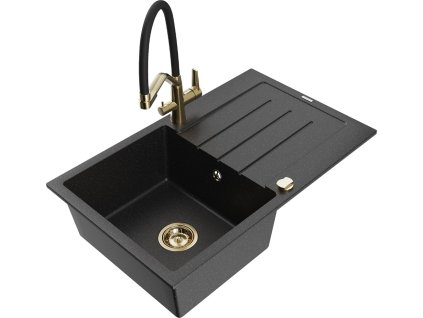MEXEN/S - Bruno granitový dřez s odkapávačem včetně baterie Duo, černá/stříbrná metalik 6513-73-671701-57-G