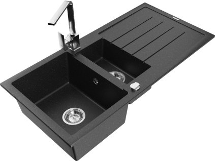 MEXEN/S - Andres granitový dřez s odkapávačem včetně baterie Rita, černá/stříbrná metalik 6515-73-670300-00
