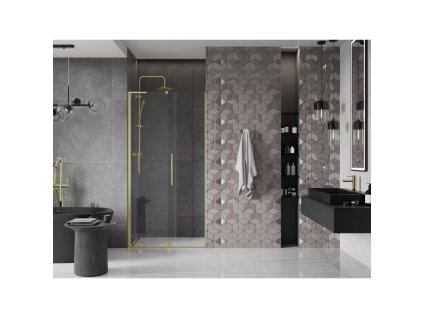 MEXEN/S - Velar L posuvné sprchové dveře 100, transparent, zlatá kartáčovaná 871-100-003-01-55