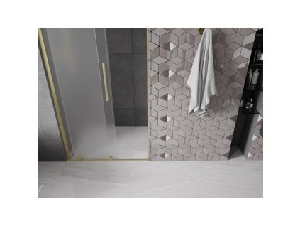 MEXEN/S - Velar L posuvné sprchové dveře 100, dekor, zlatá kartáčovaná 871-100-003-31-55