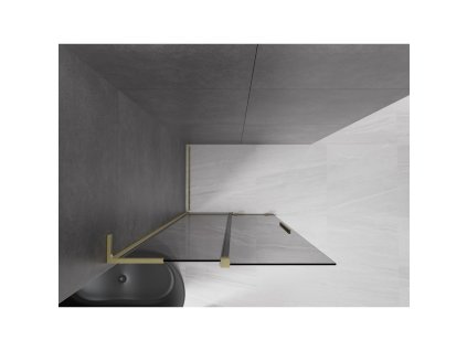 MEXEN/S - Velar L Sprchová zástěna posuvná Walk-in 110 x 200, grafit 8 mm, zlato kartáčovaná 871-110-003-43-55