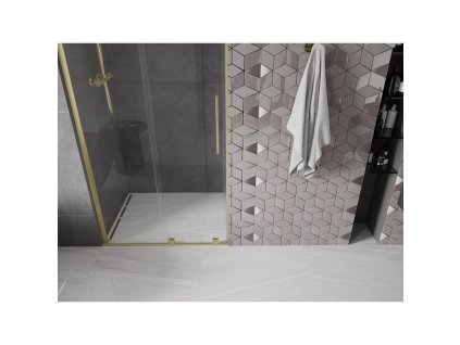 MEXEN/S - Velar L posuvné sprchové dveře 120, transparent, zlatá kartáčovaná 871-120-003-01-55