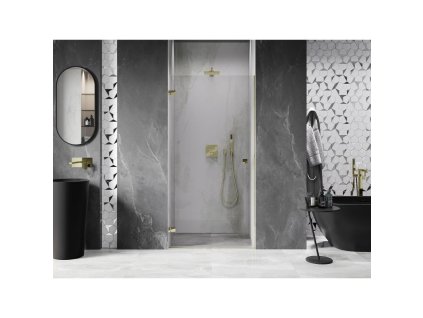 MEXEN/S - Lunar-B sprchové dveře křídlové levé 85, transparent, zlatá 832-085-000-50-00-L