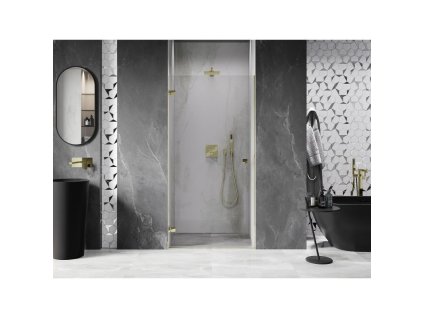 MEXEN/S - Lunar-B sprchové dveře křídlové levé 90, transparent, zlatá 832-090-000-50-00-L