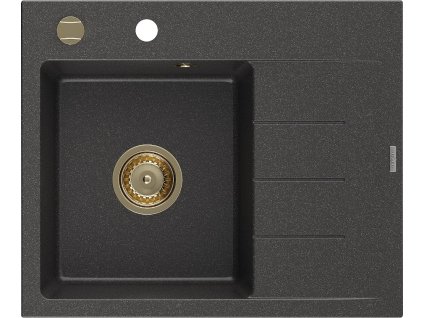 MEXEN/S - Ben granitový dřez 1 s odkapávačem levý 600 x 500 mm, černá kropenatá, sifon zlatá 6522605000-76-G