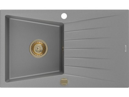 MEXEN/S - Cesar granitový dřez 1 s odkapávačem 775x470 mm, šedá,+ zlatý sifon 6514771010-71-G