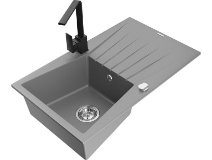 MEXEN/S - Cesar granitový dřez 1-miska s odkapávačem včetně baterie Rita, šedý 6514-71-670300-70