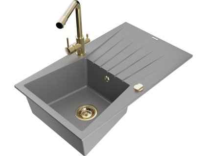 MEXEN/S - Cesar granitový dřez s odkapávačem včetně baterie Duero, šedá 6514-71-671600-50
