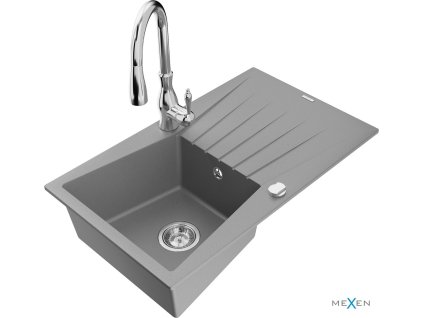 MEXEN/S - Cesar granitový dřez 1 s odkapávačem včetně baterie Savita, šedá 6514-71-672601-00